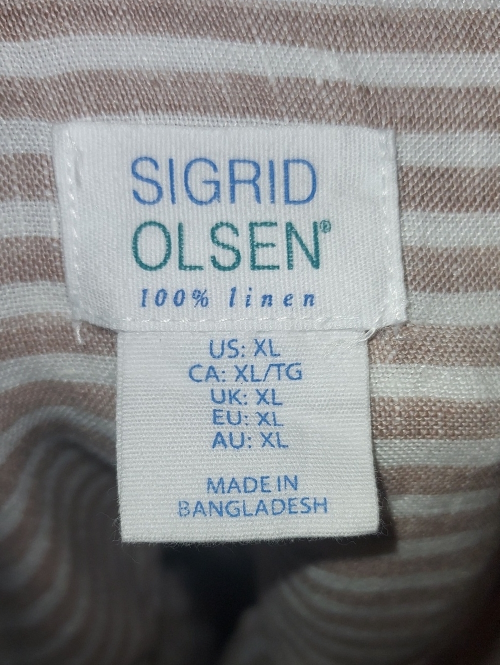 Sigrid Olsen Linen Button-Down Tunic Shirt in Light Tan and White Stripes - Picture 2 of 9
